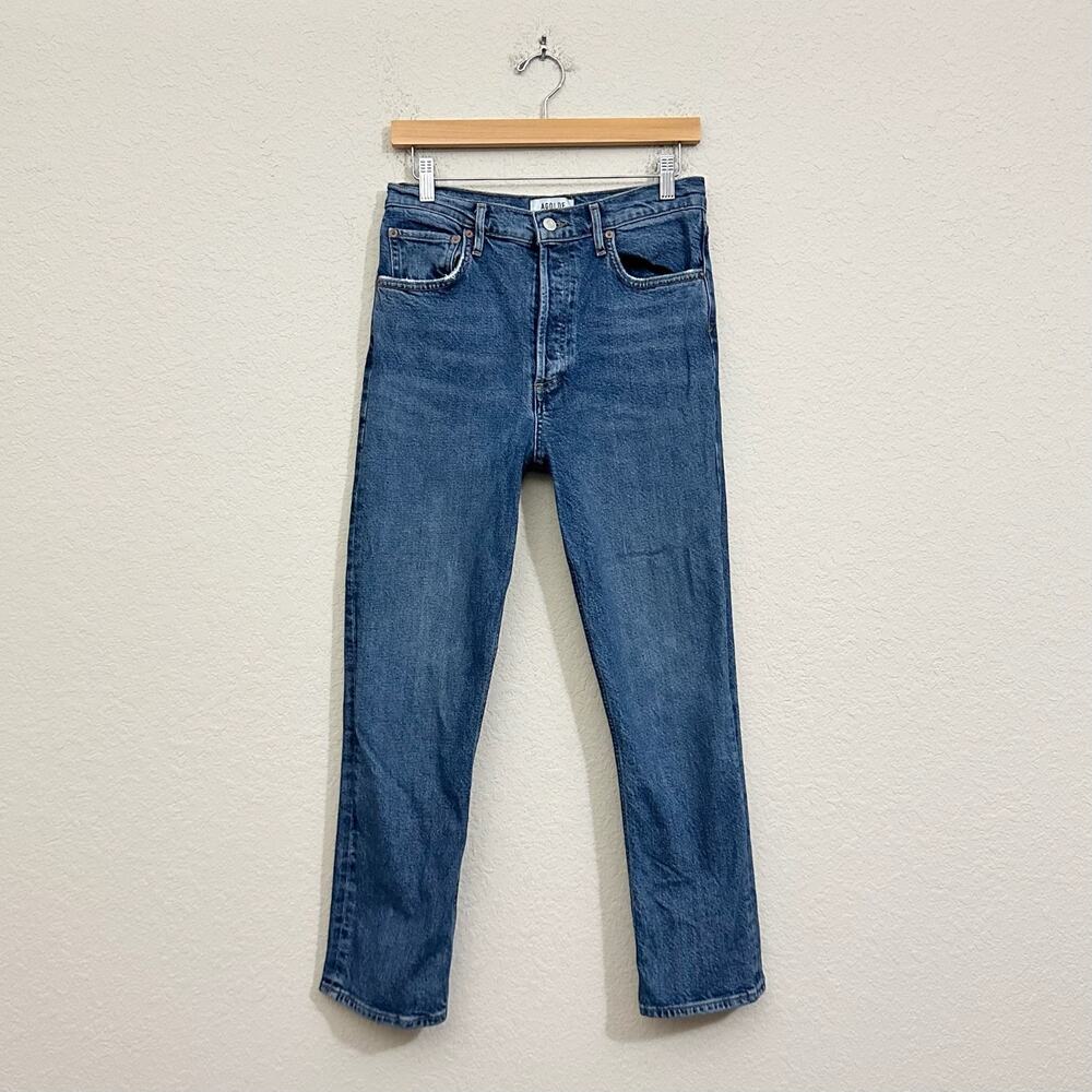 AGOLDE Riley Jeans Blue Denim High Rise Cropped Straight Button Fly